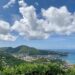 View of mountains and water around Caribbean island