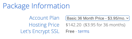 Choosing your hosting package in Bluehost