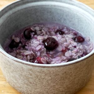 Closeup of blueberries with oatmeal