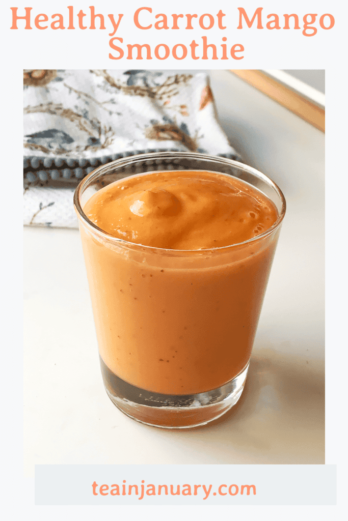 Pinterest Pin of Healthy Carrot Mango Smoothie blended in a glass