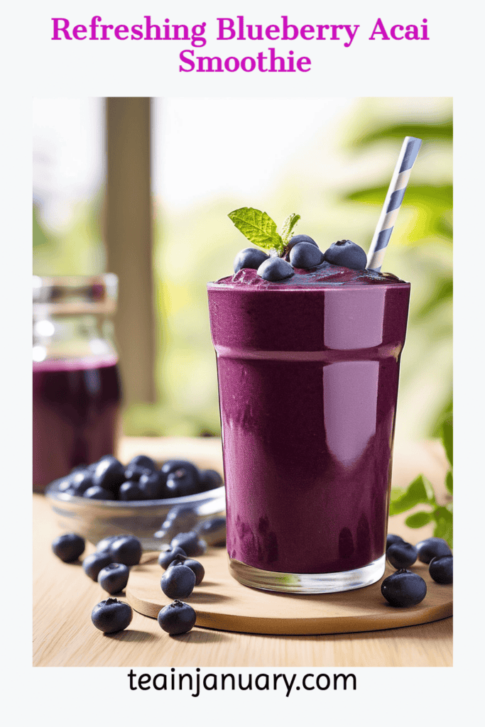 Refreshing Blueberry Acai Smoothie in a tall glass